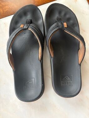 Reef Black Flip Sandals with Brown Accents